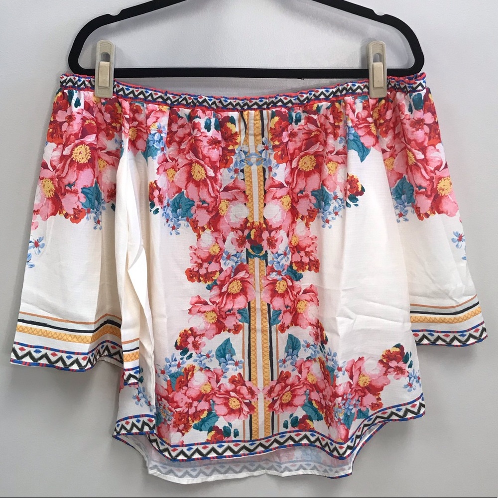 Ivory floral off the shoulder blouse